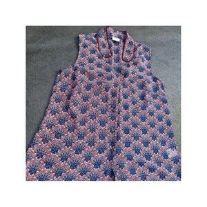 CAbi Sleeveless Floral Print Tunic top small sheer Blue Burgundy dressy A5